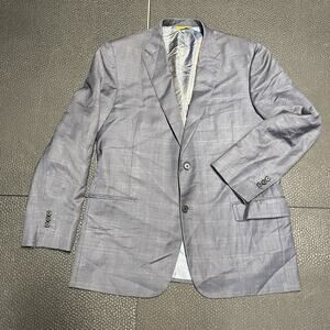 Hickey Freeman Madison 44R Wool Silk Plaid 2 Button Navy Blue Sport Coat Blazer